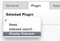 5 Open Tab Plugin and choose Display Podcast from the dropdown